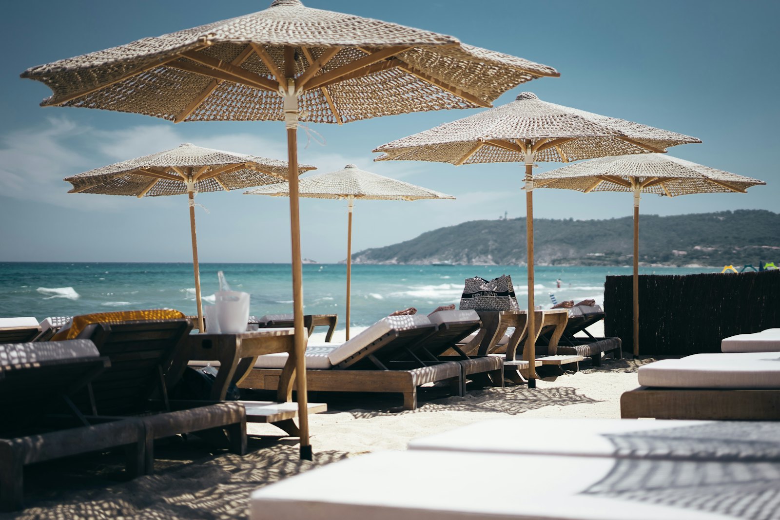 Sunloungers on a Riviera beach
